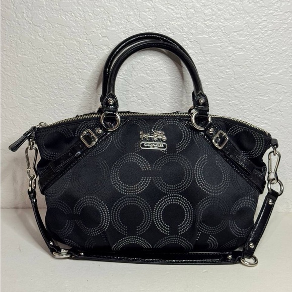 Coach Madison Signature Op Art Black Canvas Top Handle Satchel Shoulder Bag - Picture 1 of 13